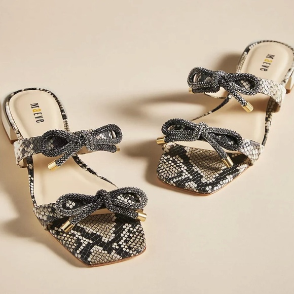 Anthroplogie Maeve Glitter Bow Snakeskin Sandals Gray NWOT Size 8 - Picture 1 of 12